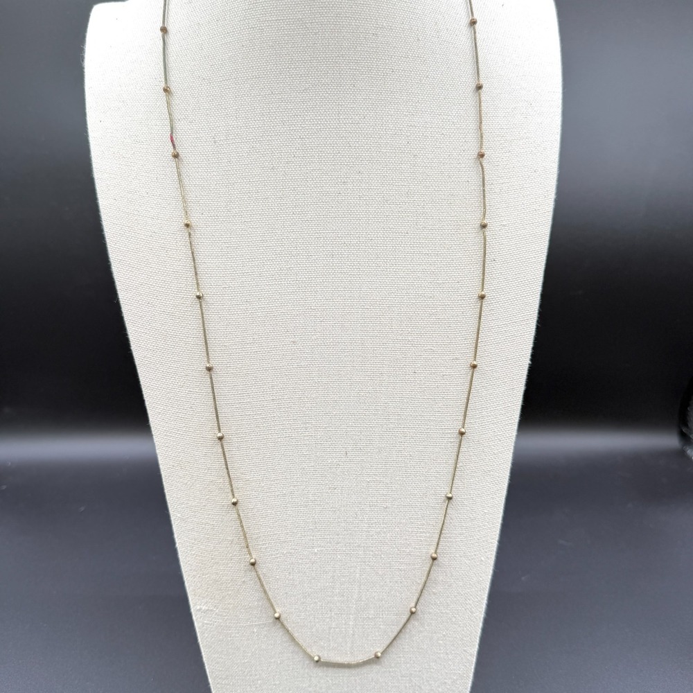 Gold Tone Station Bead Snake Chain Necklace Long Minimalist Layering Jewelry